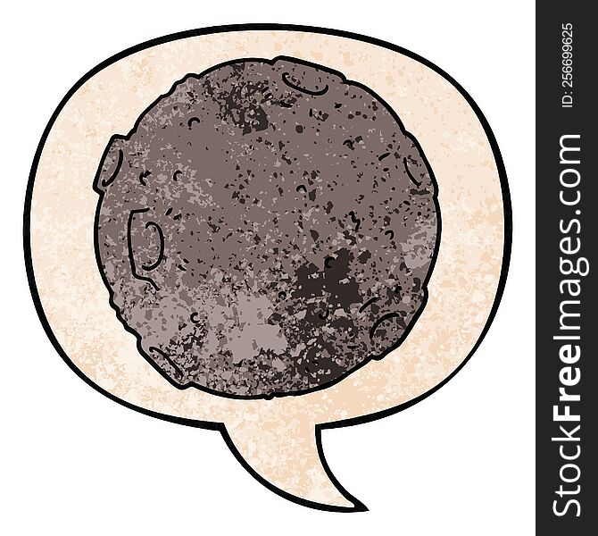 cartoon moon with speech bubble in retro texture style