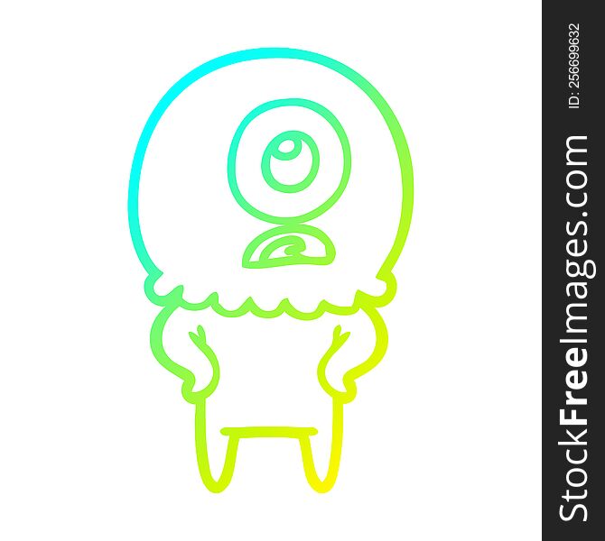 Cold Gradient Line Drawing Cartoon Cyclops Alien Spaceman