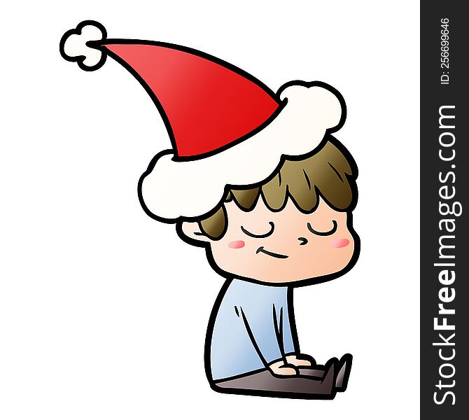Gradient Cartoon Of A Happy Boy Wearing Santa Hat