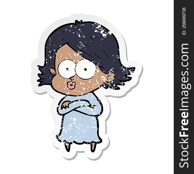 Distressed Sticker Of A Cartoon Girl Pouting