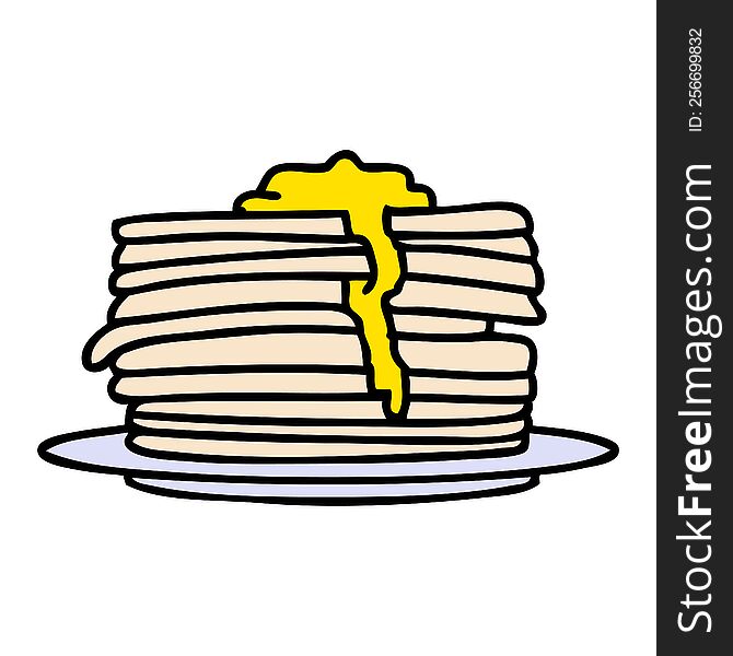 cartoon of a stack of tasty pancakes dripping with butter. cartoon of a stack of tasty pancakes dripping with butter