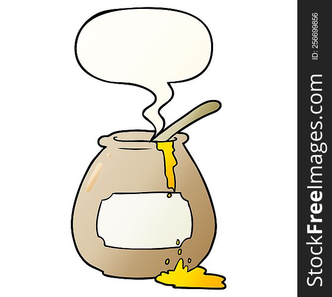 cartoon honey pot with speech bubble in smooth gradient style