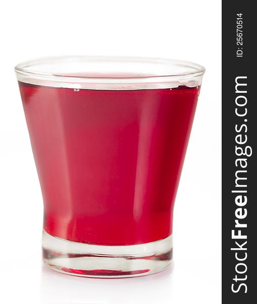 Summer drink rose water in transparent glass isolated over white