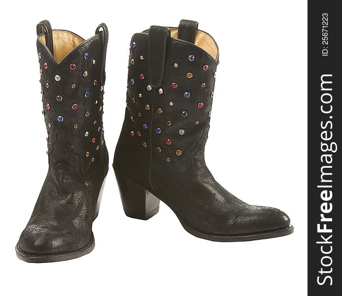 Black Cowgirl Boots Pari With Gems