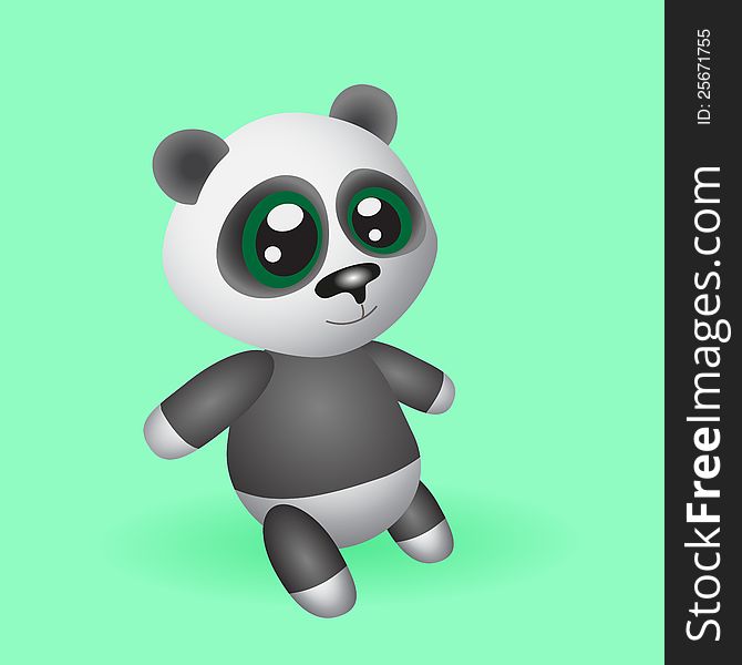 Toy panda  on a green background