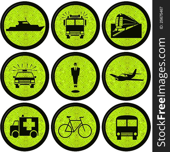 Transport Icons set  on grunge tiles background