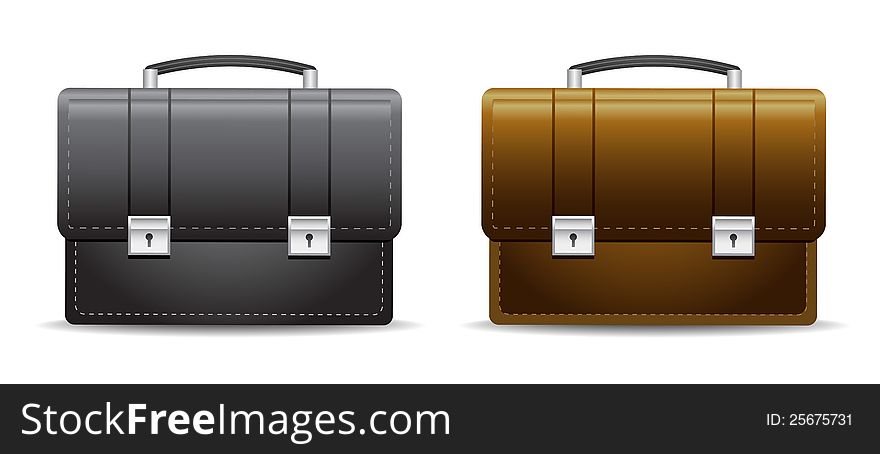 Black and brown leather briefcases with locks. Black and brown leather briefcases with locks