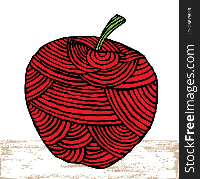 Woodcut red apple label on white backgound