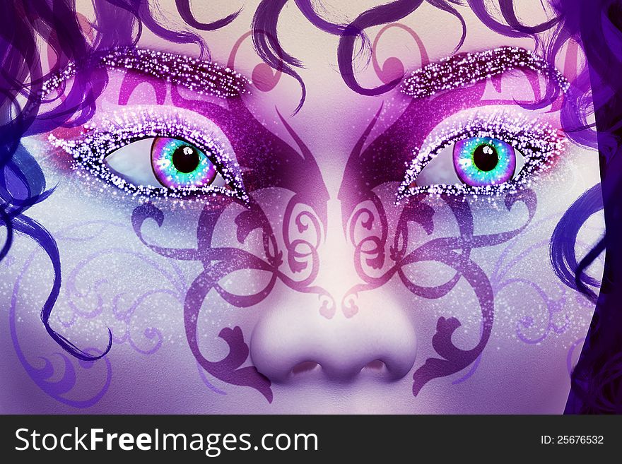 Fantasy woman face with Creative Fashion Art make up. Fantasy woman face with Creative Fashion Art make up.