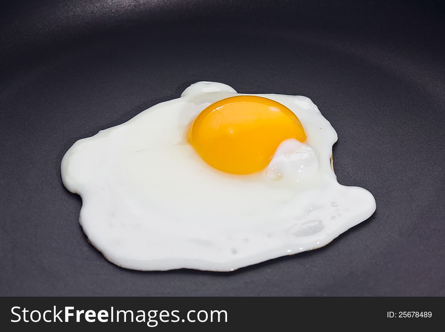 Fried egg, sunny side up on black skillet