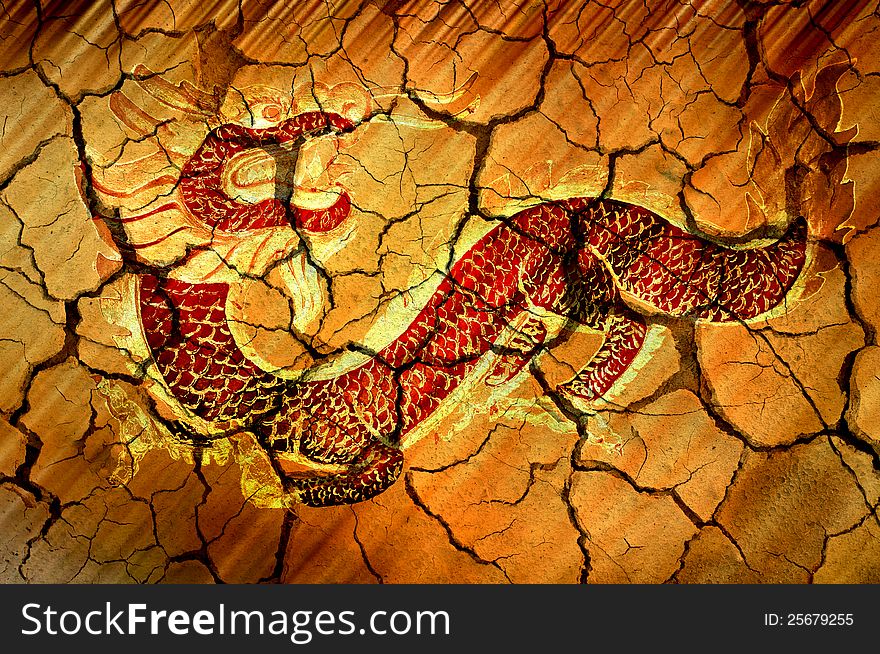 Golden red dragon on soil cracked background was generated digitally. Golden red dragon on soil cracked background was generated digitally.