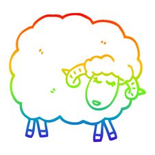 Rainbow Gradient Line Drawing Cartoon Sheep With Horns Royalty Free Stock Photo