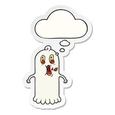 Cartoon Ghost With Flaming Eyes And Thought Bubble As A Printed Sticker Stock Photos