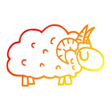 Warm Gradient Line Drawing Cartoon Sheep With Horns Royalty Free Stock Images