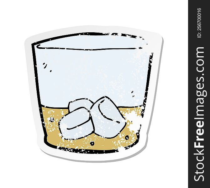 retro distressed sticker of a cartoon whiskey in glass