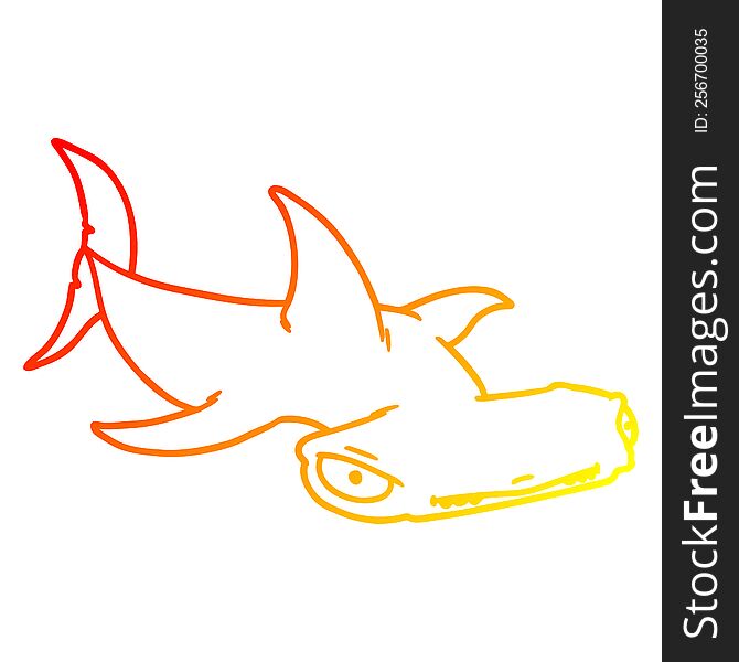 warm gradient line drawing of a cartoon hammerhead shark