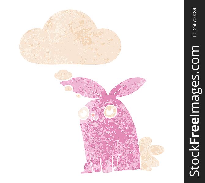 cartoon bunny rabbit with thought bubble in grunge distressed retro textured style. cartoon bunny rabbit with thought bubble in grunge distressed retro textured style