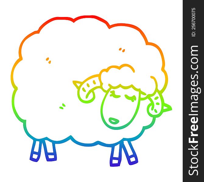 rainbow gradient line drawing of a cartoon sheep with horns