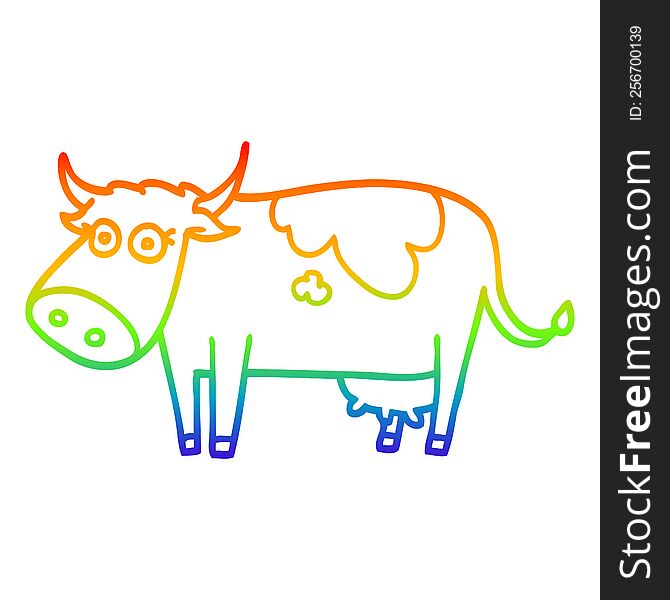 rainbow gradient line drawing of a cartoon farm cow