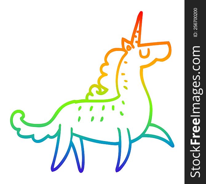 rainbow gradient line drawing of a cartoon unicorn