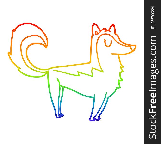 rainbow gradient line drawing of a cartoon husky