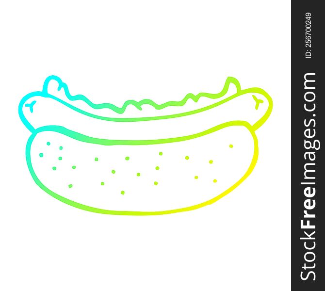 cold gradient line drawing of a cartoon hotdog