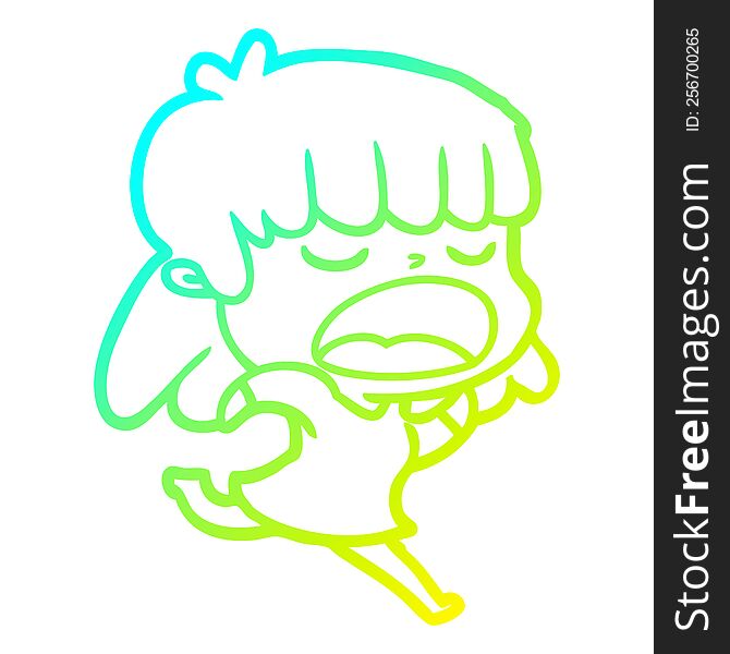 cold gradient line drawing of a cartoon woman talking loudly