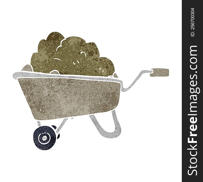 Retro Cartoon Wheelbarrow Full Of Dirt