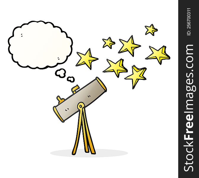 freehand drawn thought bubble cartoon telescope and stars