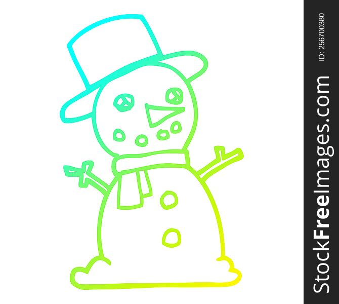 Cold Gradient Line Drawing Cartoon Traditional Snowman