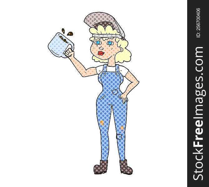 freehand drawn cartoon woman in dungarees