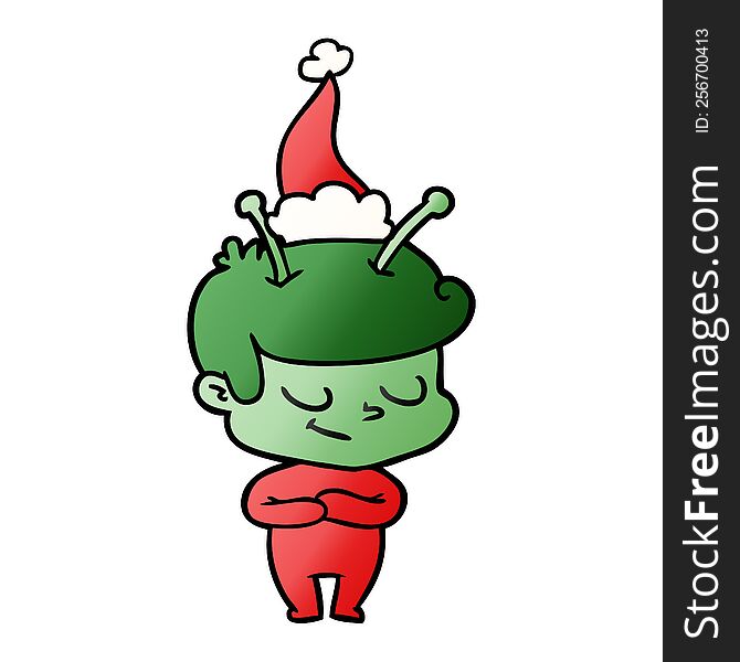 Friendly Gradient Cartoon Of A Spaceman Wearing Santa Hat