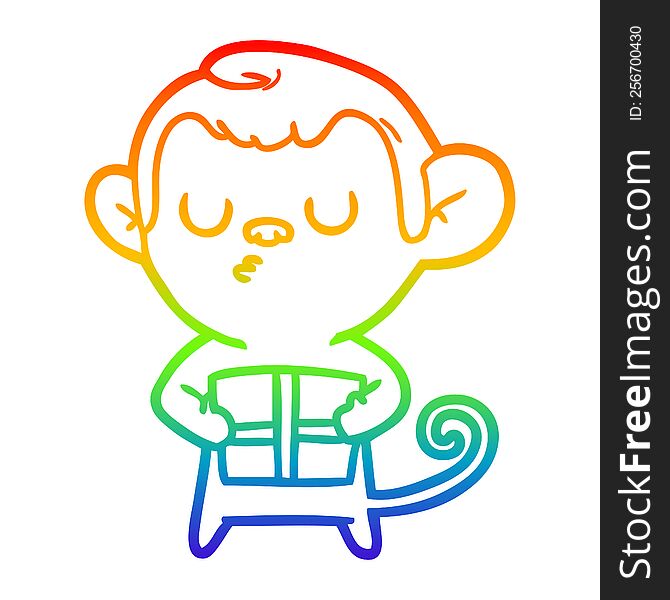 rainbow gradient line drawing of a cartoon monkey