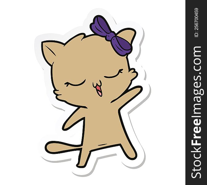 Sticker Of A Cartoon Cat With Bow On Head