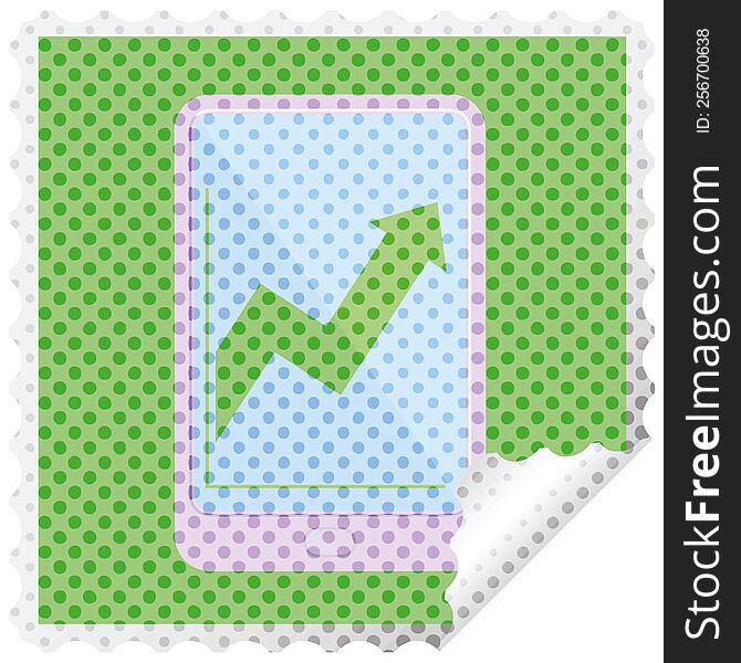 electronic tablet showing business performance graphic square sticker stamp. electronic tablet showing business performance graphic square sticker stamp