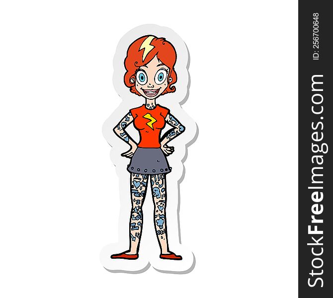 sticker of a cartoon woman with heavy tattoos