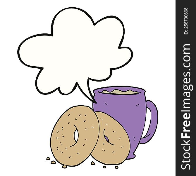 Cartoon Coffee And Donuts And Speech Bubble
