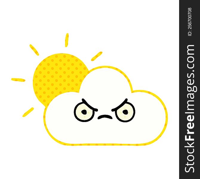 comic book style cartoon of a sunshine and cloud