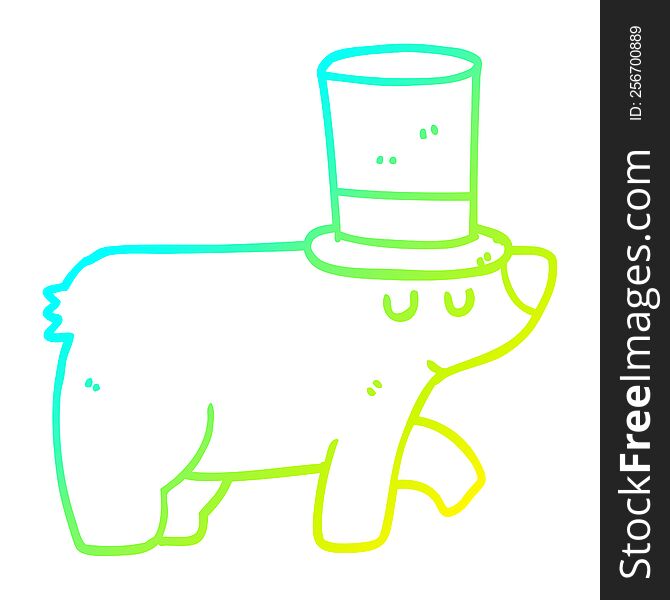 Cold Gradient Line Drawing Cartoon Bear Wearing Top Hat