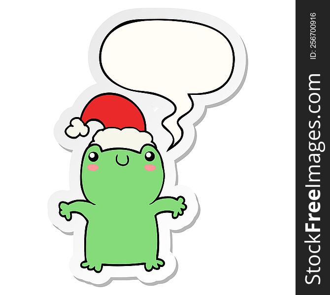 Cute Cartoon Frog Wearing Christmas Hat And Speech Bubble Sticker