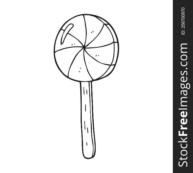 freehand drawn black and white cartoon lollipop