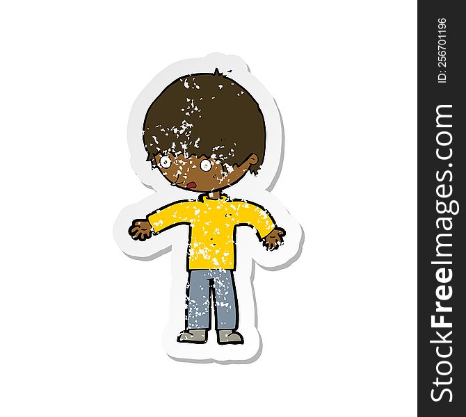 Retro Distressed Sticker Of A Cartoon Confused Boy