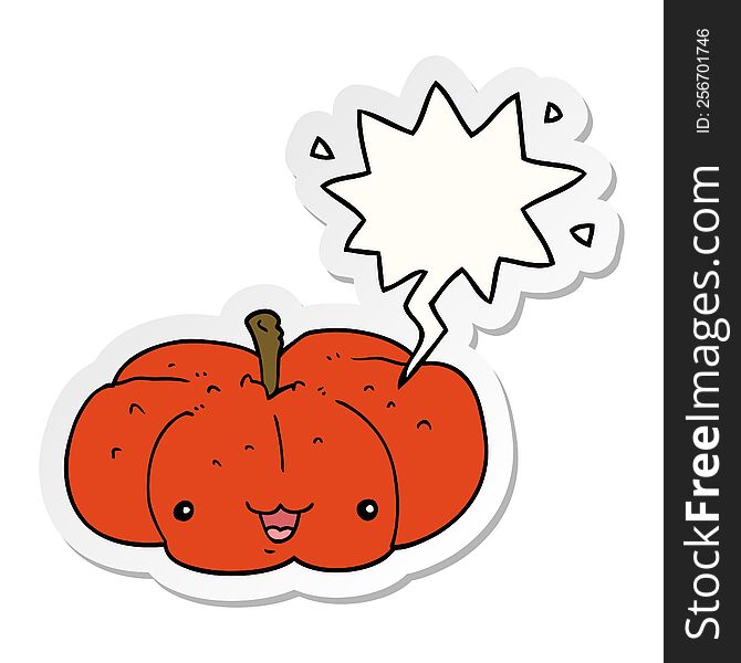 Cartoon Pumpkin And Speech Bubble Sticker