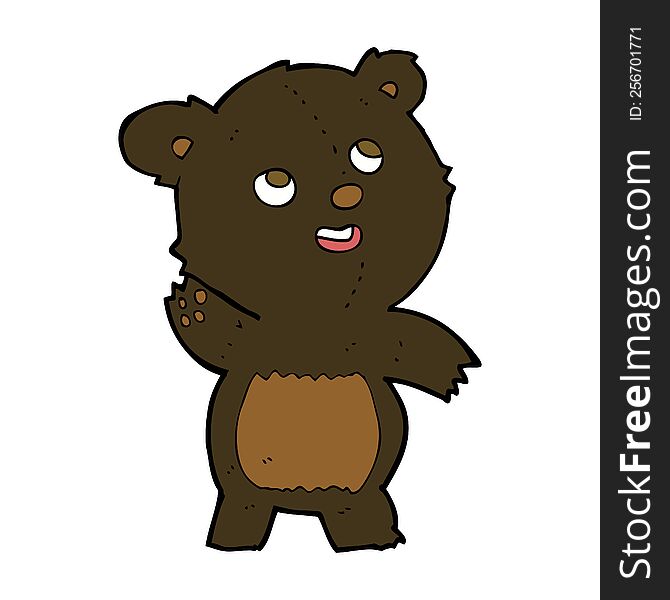 cartoon cute waving black bear teddy