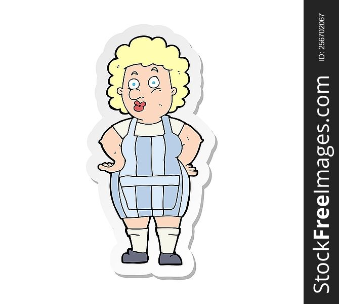 sticker of a cartoon woman in kitchen apron