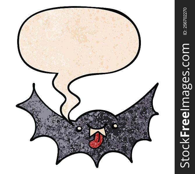 Cartoon Vampire Bat And Speech Bubble In Retro Texture Style