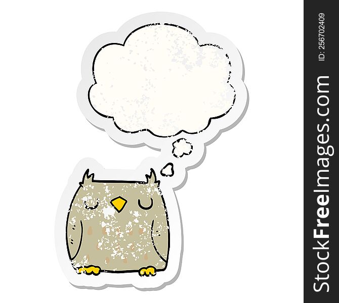 Cute Cartoon Owl And Thought Bubble As A Distressed Worn Sticker
