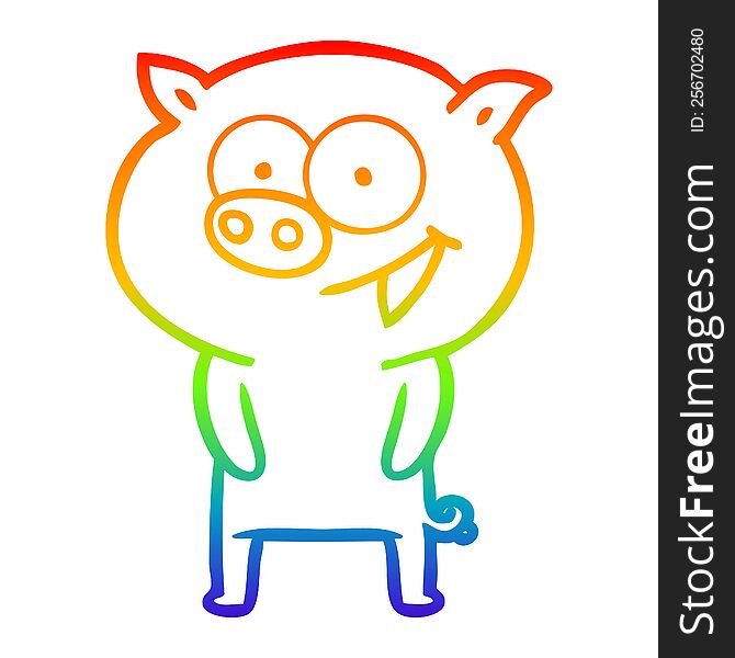 rainbow gradient line drawing of a cheerful pig cartoon