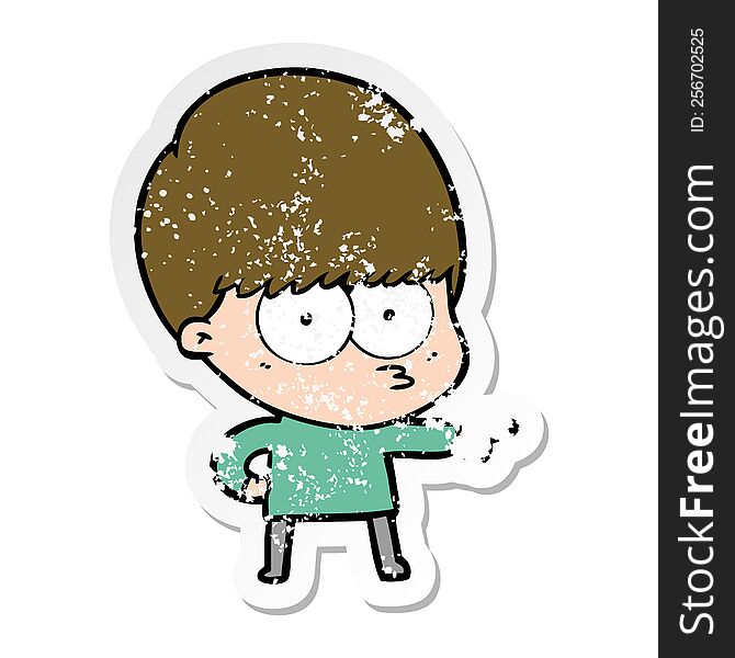 Distressed Sticker Of A Nervous Cartoon Boy
