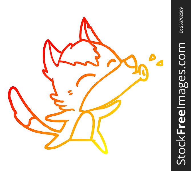 warm gradient line drawing of a howling wolf cartoon